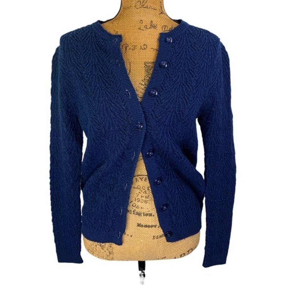 DOTTY MANN Blue Vintage Orlon Acrylic Knit Button‎ Down Cardigan Sweater
